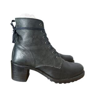 Frye Vintage Sabrina Black Leather Lace Up Ankle Boots 8.5